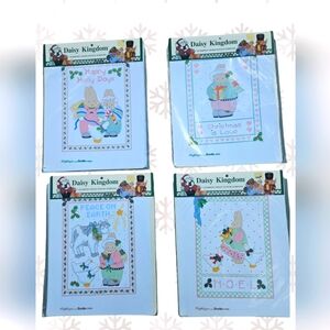 4 Vintage Bucilla Color Stamped Cross Stitch Rabbit Christmas Daisy Kingdom